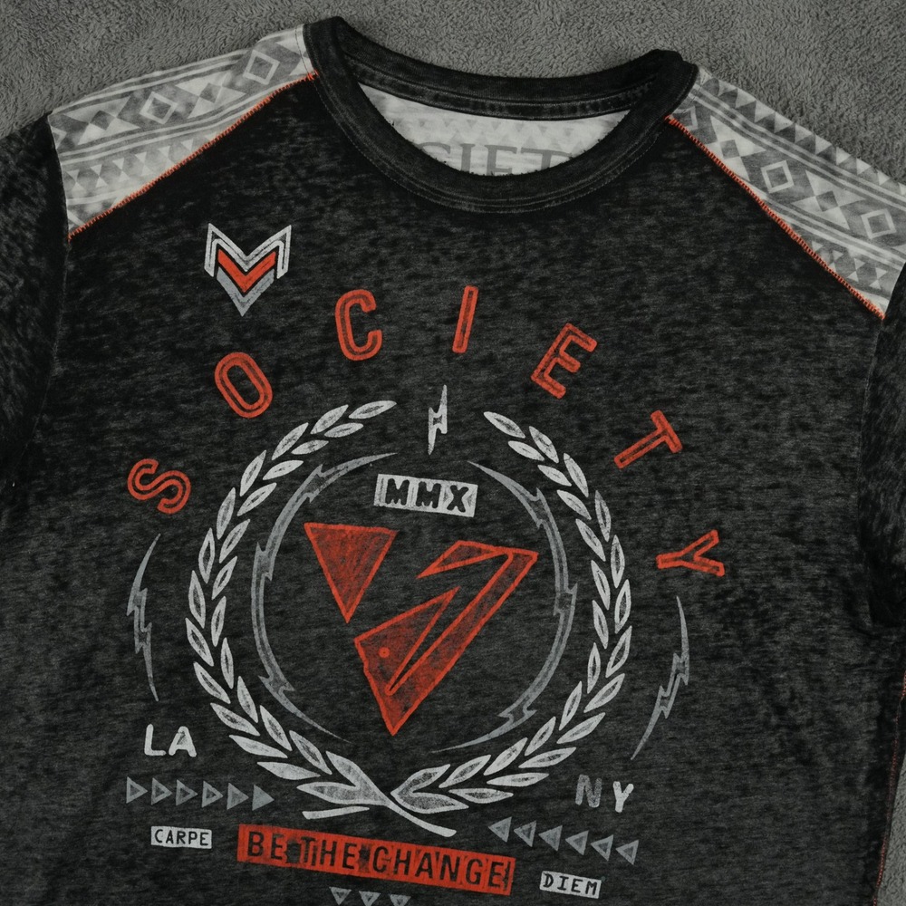 Society Of The Sun Graphic T-Shirt Mens L Gray MMX Burnout Aztec Buckle BKE